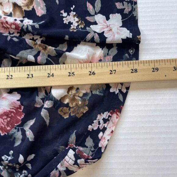 Womens Babydoll Top XL Floral V Neck Button Up Stretch Roll Tab Tunic Semi Sheer - Picture 10 of 12